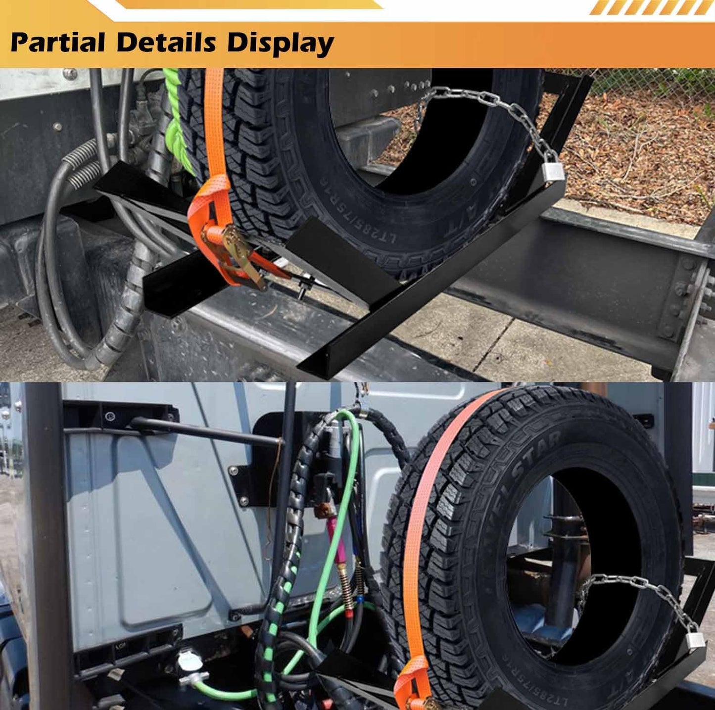 Semi Truck Spare Tire Rack Commercial Truck Tire Storage Rack Tractor Trailer Steel Tire Mount Holder Adjustable Tire and Rim Carrier Holder Bed Rack behind Cab (No Assembly Required) TRUCK DRIVER