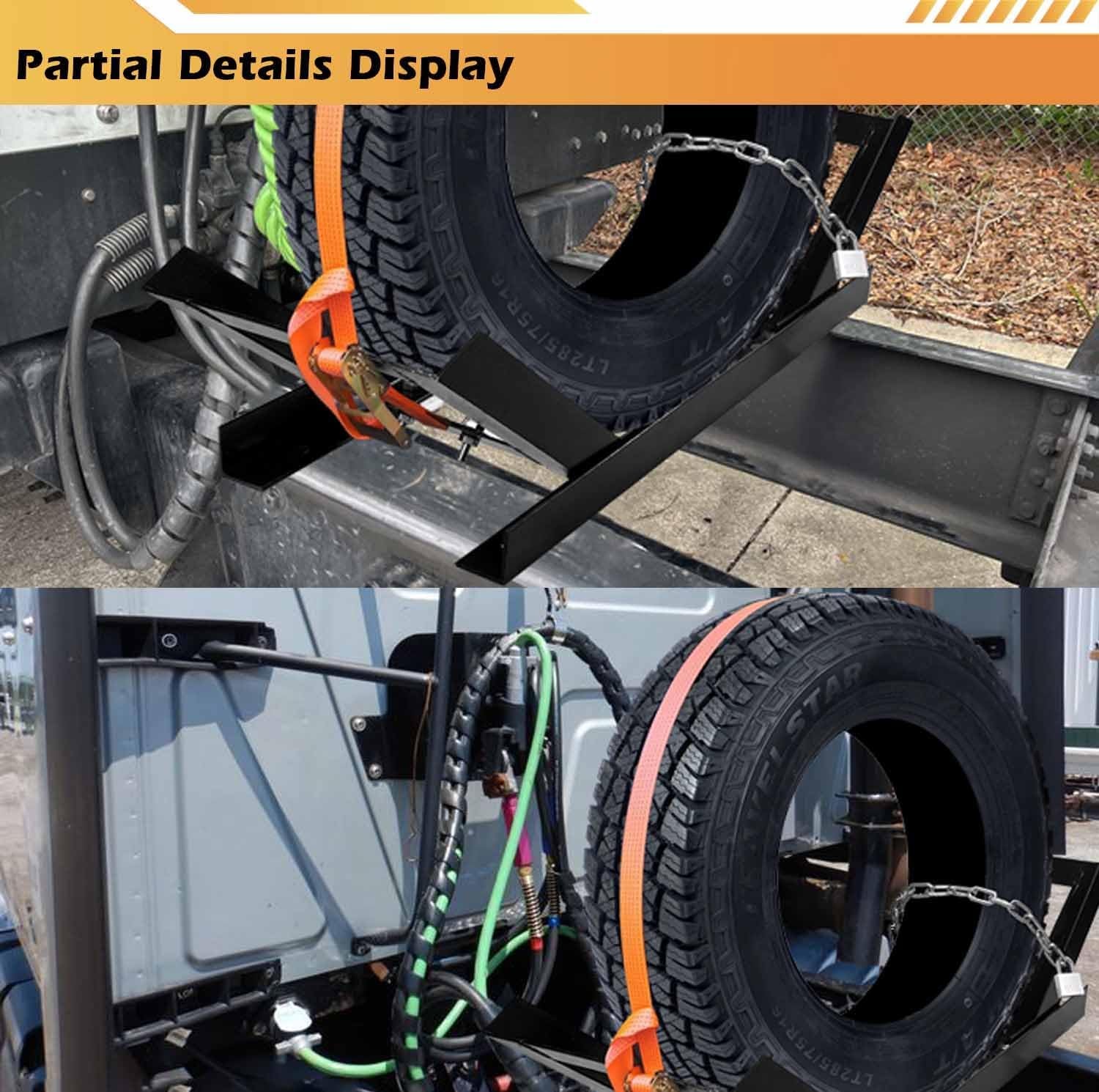 Semi Truck Spare Tire Rack Commercial Truck Tire Storage Rack Tractor Trailer Steel Tire Mount Holder Adjustable Tire and Rim Carrier Holder Bed Rack behind Cab (No Assembly Required) TRUCK DRIVER