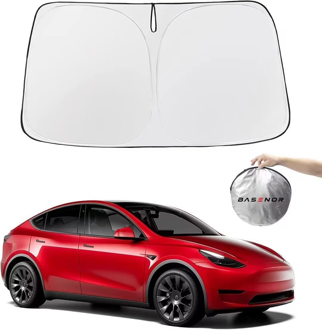 Newest for 2016-2024 Tesla Model Y Model 3 Windshield Sunshade Folding Front Window Sun Shade Full Cover, Heat UV Protection Visor Accessories (Fit 2024 Model 3 Highland)