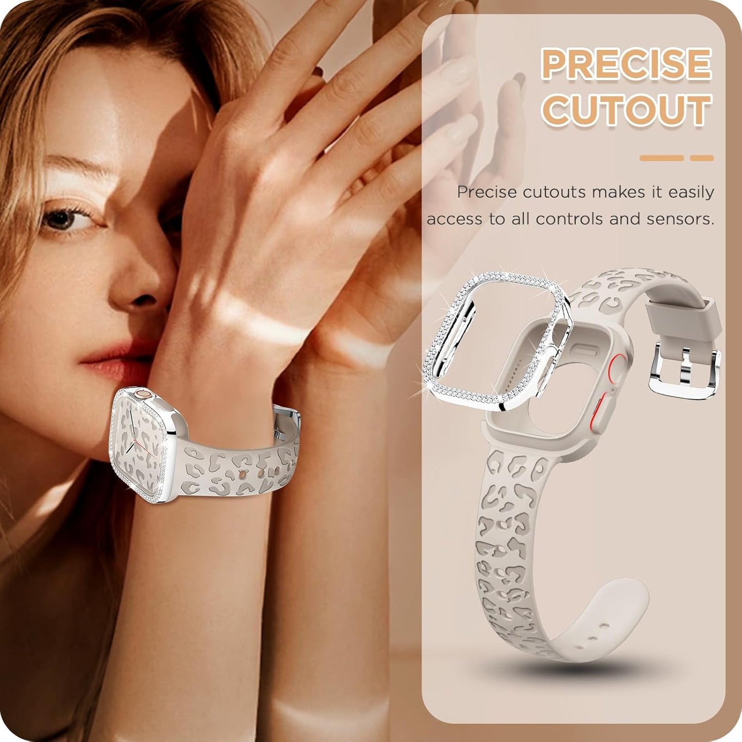 Compatible for Apple Watch Bands 40Mm with Bumper, Bling Glitter Women Silicone Soft Comfortable Strap for Iwatch SE Ultra Series 10 9 8 7 6 5 4 3 2 1