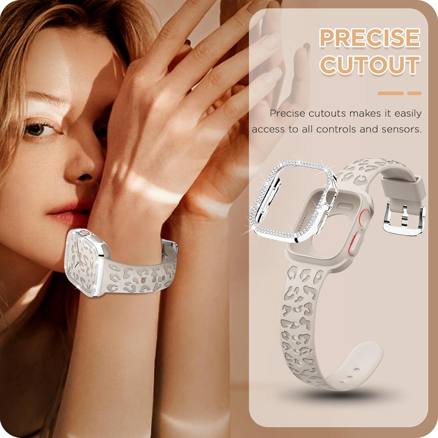 Compatible for Apple Watch Bands 40Mm with Bumper, Bling Glitter Women Silicone Soft Comfortable Strap for Iwatch SE Ultra Series 10 9 8 7 6 5 4 3 2 1