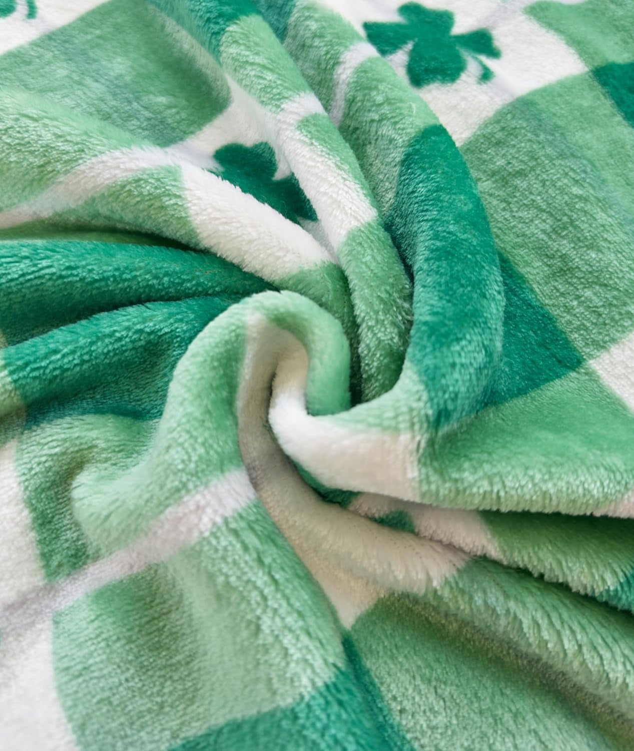 Velvet Touch Ultra Plush St Patricks Day Lucky Spring Green Clover Shamrock Irish Printed Fleece Throw/Blanket-50 X 60Inch, Lucky Plaid Clover