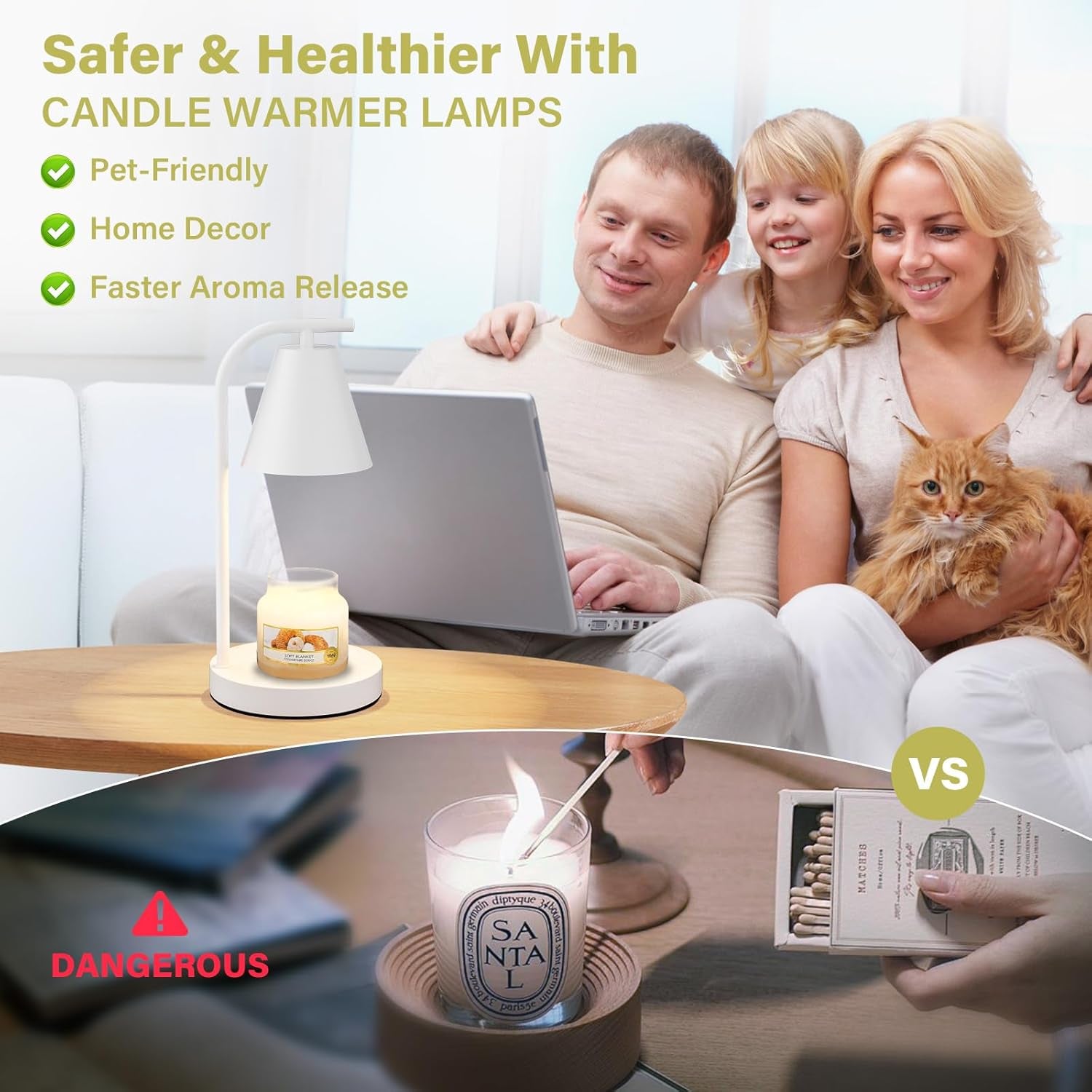 White Candle Warmer with Timer - Electric Candle Lamp for Scented Wax with 2 Bulbs - House Warming Gifts for Women