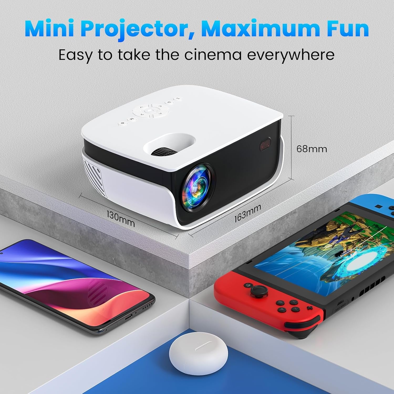 Outdoor Projector, Mini Projector for Home Theater, 1080P and 240" Supported Movie Projector 7500 L Portable Home Video Projector Compatible with Smartphone/Tv Stick/Ps4/Pc/Laptop