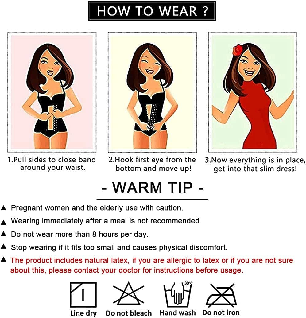 Waist Trainer for Women Latex Underbust Tummy Control Waist Cincher Corset Hourglass Body Shaper Zipper and Hooks