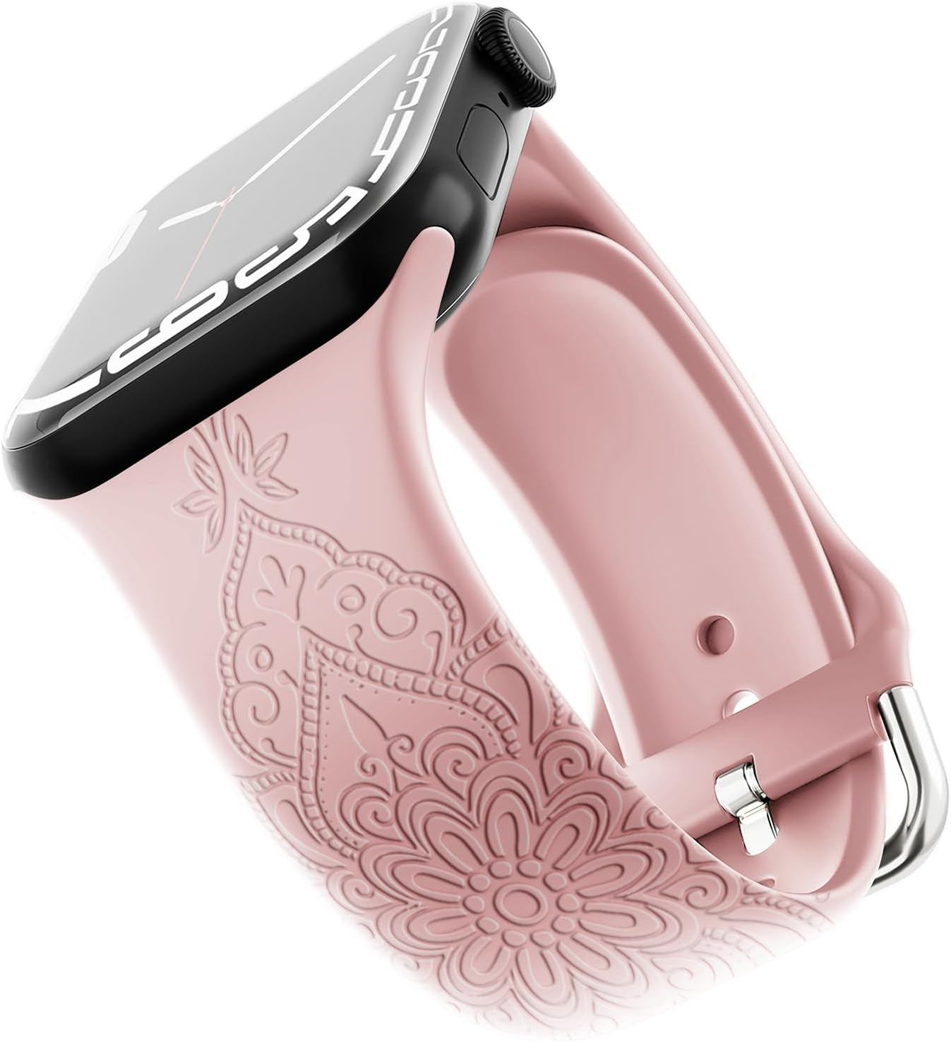 Chinese Style Engraved Bands Compatible with Apple Watch Bands 42Mm 44Mm 45Mm 49Mm for Women Girl, Floral Design Soft Silicone Strap for Iwatch Ultra/Ultra 2 Series 9/8//7/6/5/4/3/2/1/SE
