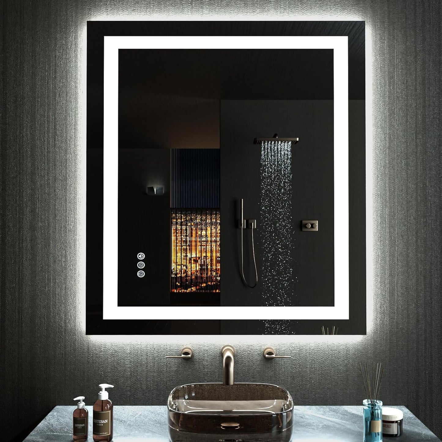 60”X30“ RGB LED Bathroom Mirror with Lights for Bathroom, Anti-Fog, Dimmable，Multiple Light Modes, RGB Backlit + Front Light, Memory Function, Tempered Glass