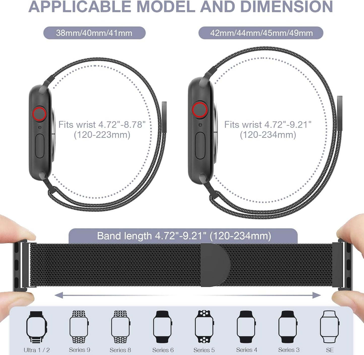 Mesh Metal Loop Compatible with Apple Watch Band 40Mm 41Mm 38Mm 44Mm 45Mm 49Mm Series Ultra SE 9 8 7 6 5 4 3 2 1 Women Men, Stainless Steel Strap with Magnetic Clasp for Iwatch Bands