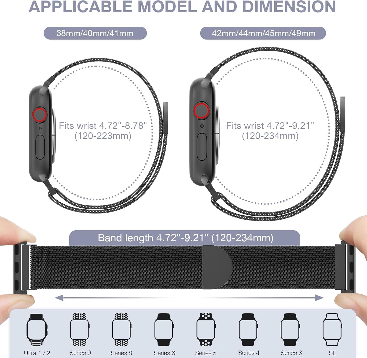 Mesh Metal Loop Compatible with Apple Watch Band 40Mm 41Mm 38Mm 44Mm 45Mm 49Mm Series Ultra SE 9 8 7 6 5 4 3 2 1 Women Men, Stainless Steel Strap with Magnetic Clasp for Iwatch Bands