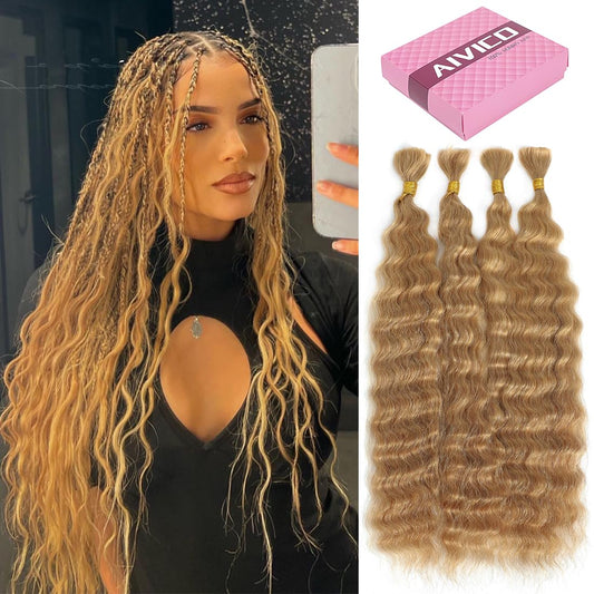 Super Wave Bulk Human Hair 100% Unprocessed Brazilian Virgin Human Hair Extensions Bundles for Braiding Hair Wet and Wave Micro Human Hair(1Pack-4Pcs, 18Inch #27)