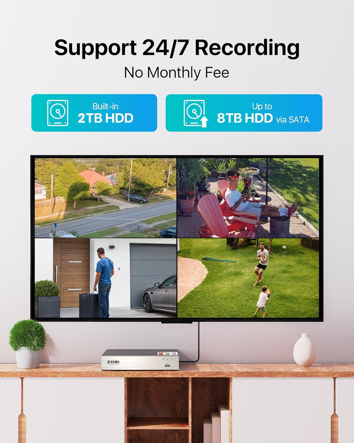 8CH 3K Lite Home Security DVR with 2TB HDD,AI Human/Vehicle Detection,Remote Access,Alert Push,H.265+ Hybrid 4-In-1 Wired Surveillance DVR for HD-TVI, CVI, CVBS, AHD 960H/720P/1080P CCTV Cameras TRUCK DRIVER