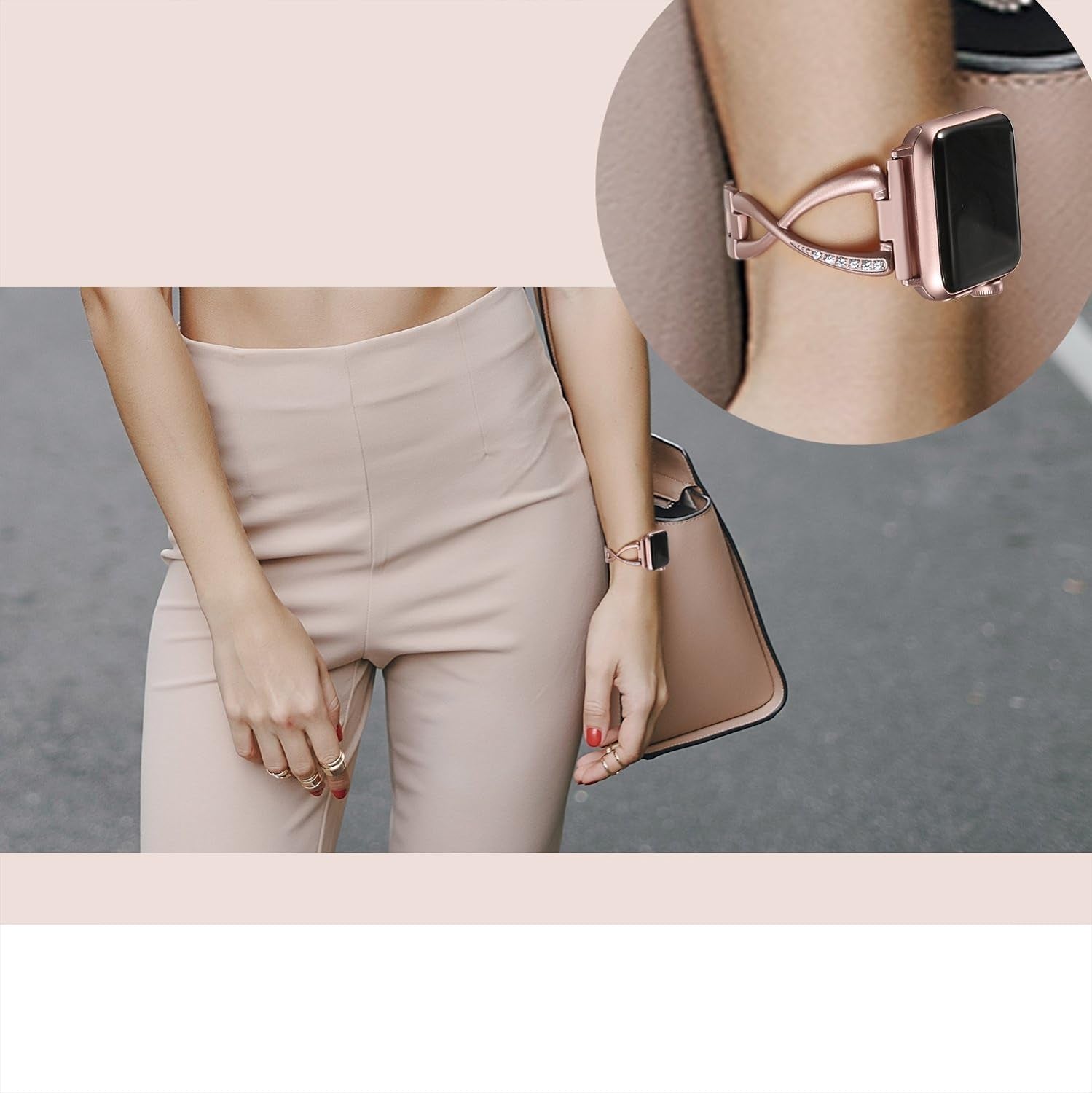 Bands Compatible with Apple Watch Band 38Mm 40Mm 41Mm 42Mm 44Mm 45Mm Iwatch SE Series 9/8/7/6/5/4/3/2/1 Women Dressy Jewelry Stainless Steel Accessories Wristband Strap