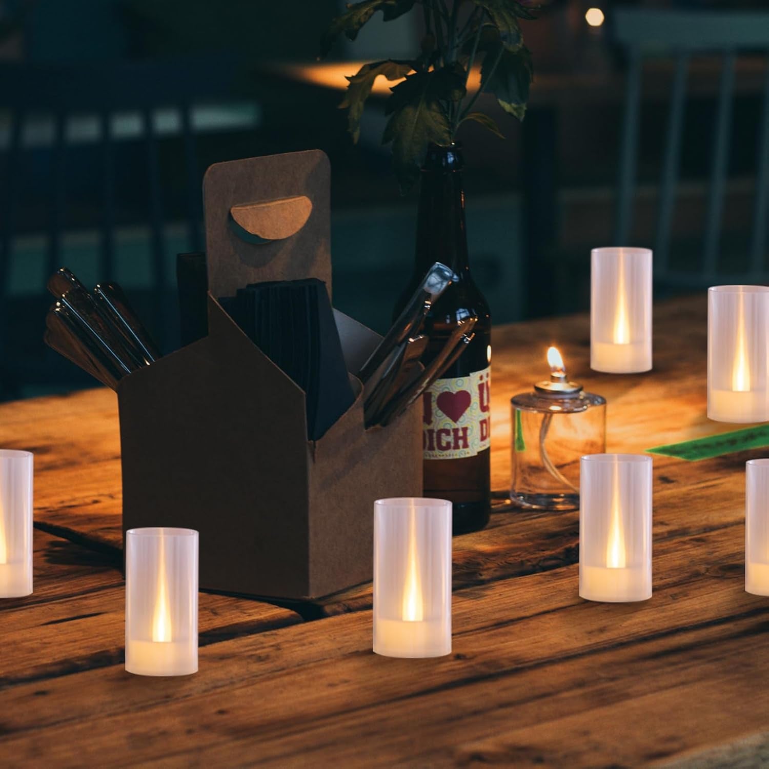 Flameless Candles, Battery Operated LED Pillar Candles, D1.5 X H3 Inch, Flickering Warm White Long Flame-Effect Light, Romantic Electronic Fake Votive Candles, Set of 12 (Warm White)