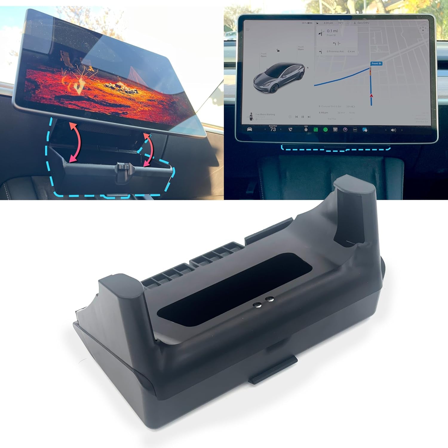 Tesla Sunglass Holder for Tesla Model 3 and Model Y with Extra under Screen Storage - Hidden Tesla Center Console Organizer - Tesla Model Y Accessories - Tesla Model 3 Accessories