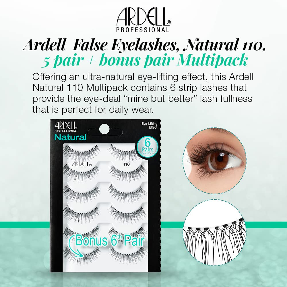 False Eyelashes, Natural 110, 5 Pair + Bonus Pair Multipack for Eye-Lifting Effect