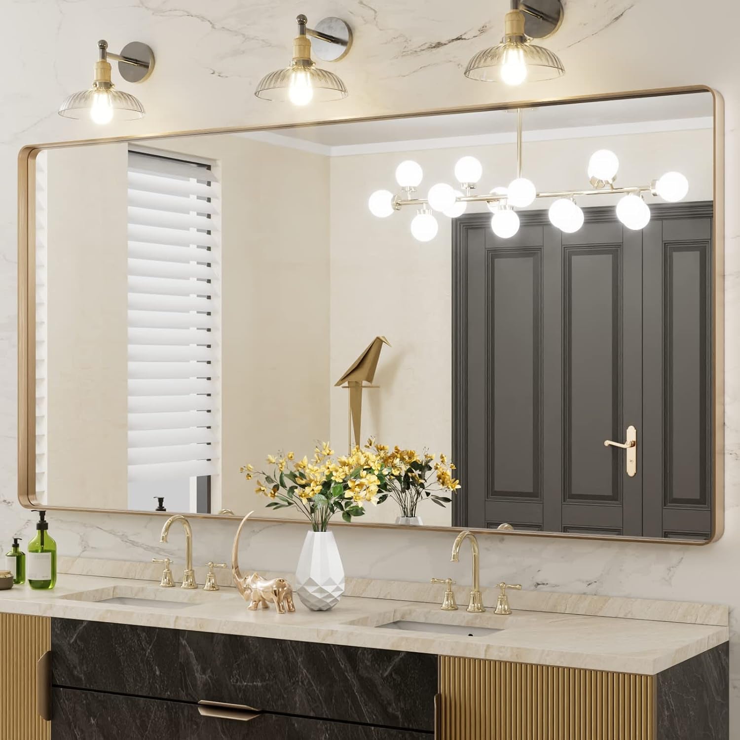 50X30 Inch Black Metal Framed Bathroom Mirror for Wall, Matte Black Bathroom Vanity Mirror Farmhouse, Large Rounded Rectangle Mirror, Anti-Rust, Tempered Glass, Hangs Horizontally or Vertically