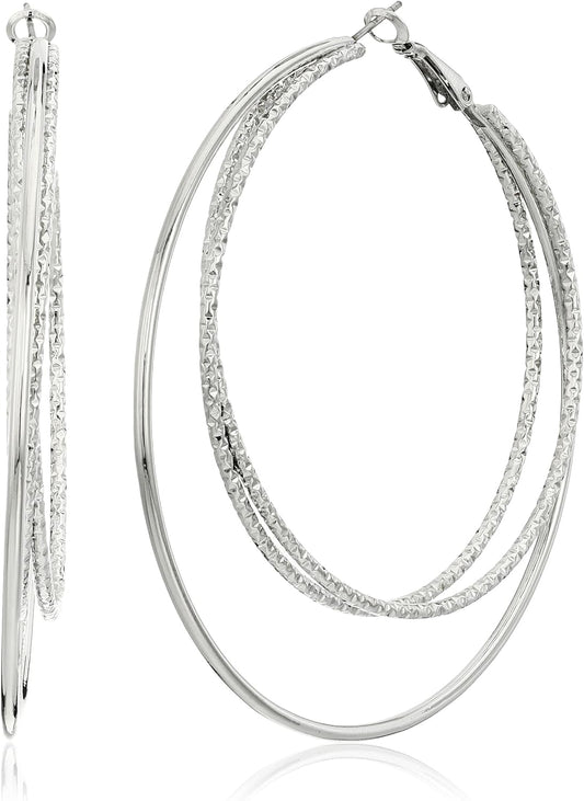 Smooth and Textured Wire Silver Hoop Earrings TLBH