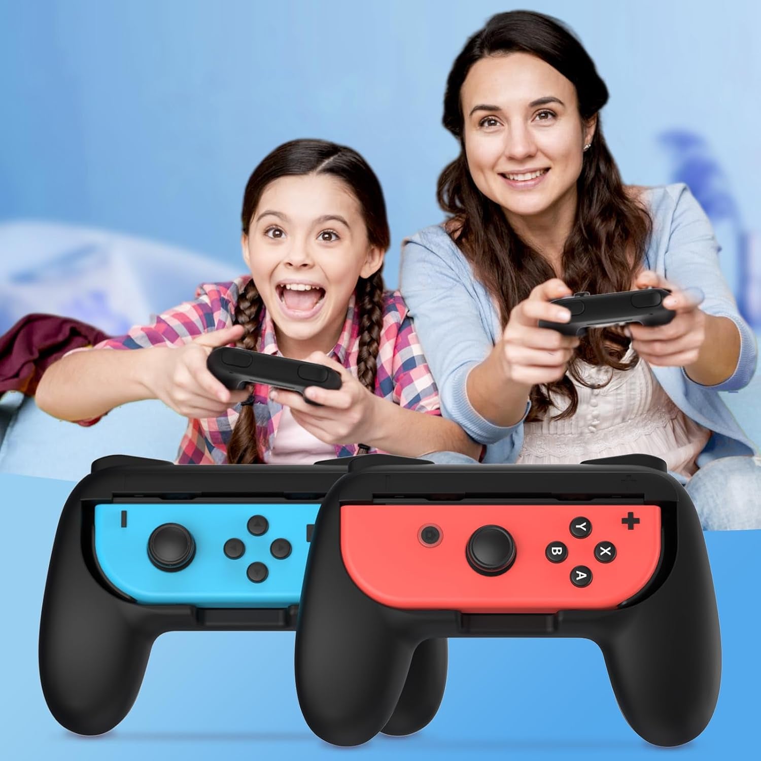 Grips for Nintendo Switch Joy-Con, Wear-Resistant Handle Kit for Switch Joy Cons Controller, 2 Pack (Black)