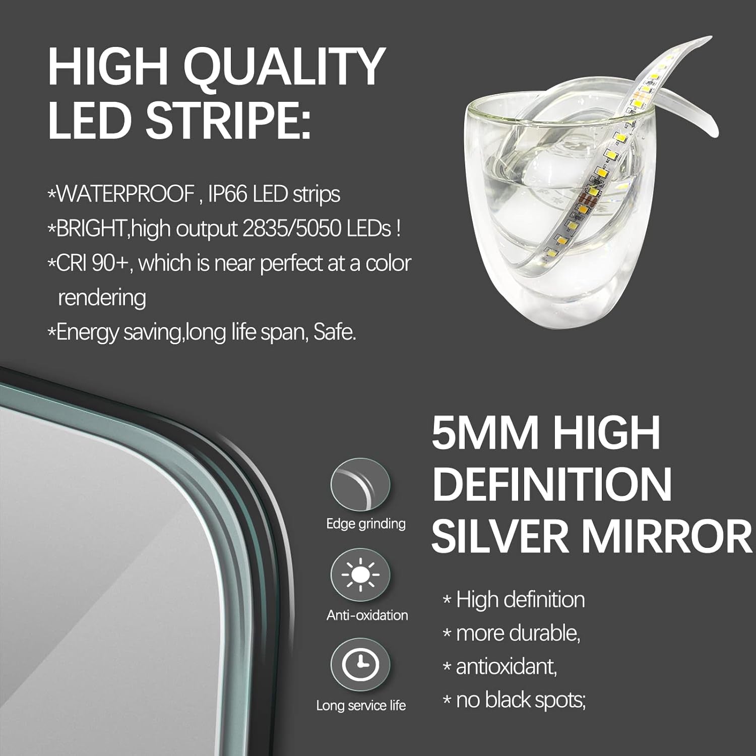 Oval LED Bathroom Mirror, 33"X20" Lighted Wall Mounted Vanity Mirror with Metal Frame, Anti-Fog IP66 Waterproof Smart Mirror, Memory Function, (Horizontal or Vertical), Gold