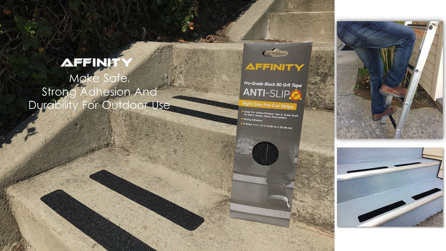 Anti-Slip Tape - Premium 8 Pre-Cut Strips, Black 80 Grit Slip Resistant Safety Treads - 2 Inch X 12 Inch Rounded Corners - Right Size and Ready to Use for Easy Application