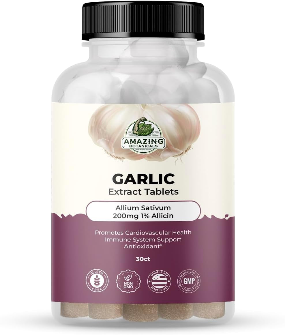 Garlic Extract Tablets - Allium Sativum 200Mg, 1% Allicin - High Potency Herbal Supplement for Wellness and Vitality - 30 Count TLBH
