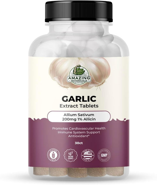 Garlic Extract Tablets - Allium Sativum 200Mg, 1% Allicin - High Potency Herbal Supplement for Wellness and Vitality - 30 Count TLBH