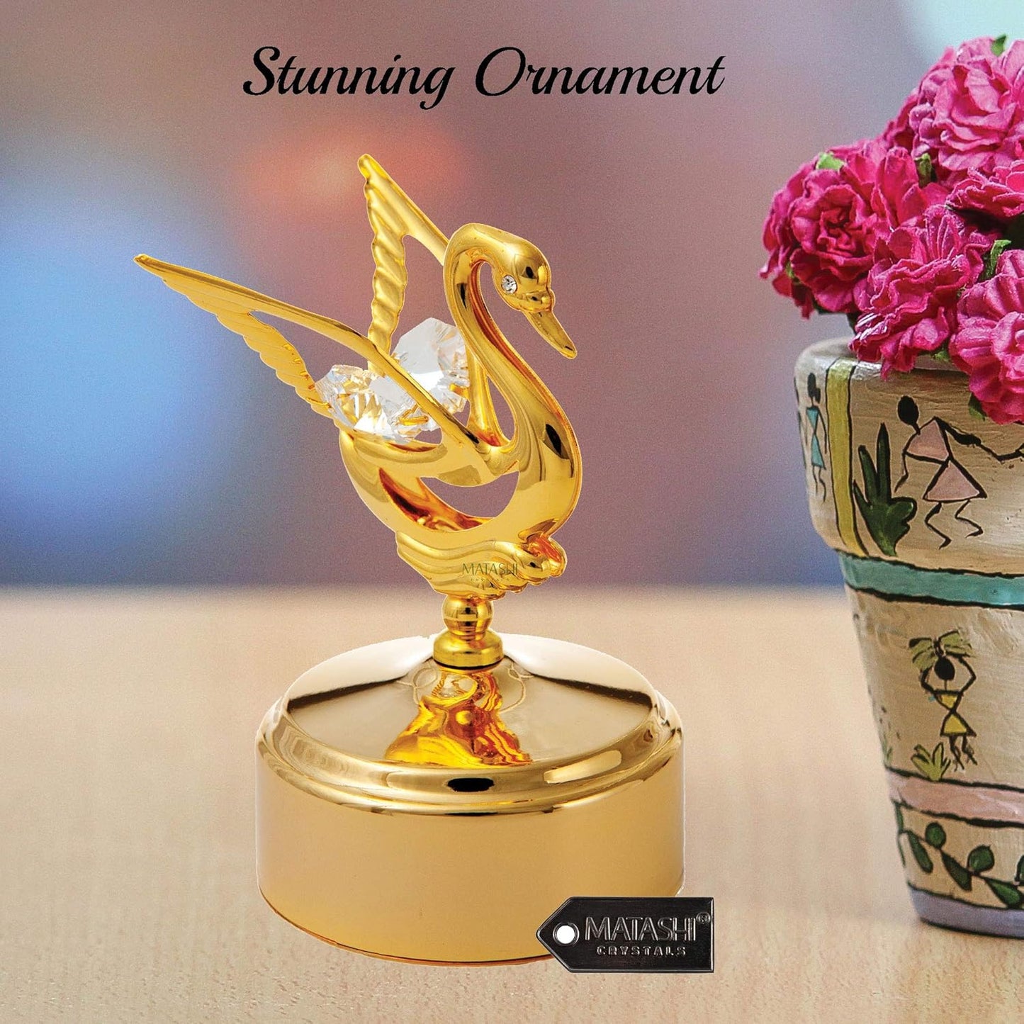 24K Gold Plated Music Box with Crystal Studded Swan Figurine Home Bedroom Living Room Decor Tabletop Ornaments Showpiece Gift for Musician Valentine'S Day - Swan Lake