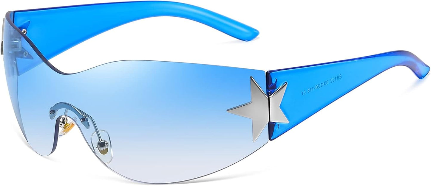 Y2K Sunglasses for Women Men Shield Wrap around Fashion Sunglasses Trendy Oversized Frameless Sun Glasses