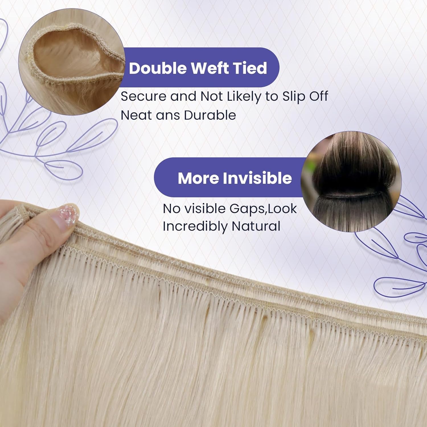 Sew in Hair Extensions Real Human Hair 24 Inch 120G Blonde Weft Hair Extensions Platinum Blonde Hand Tied Human Hair Extensions Sew in Weft Hair Extensions for Women #60