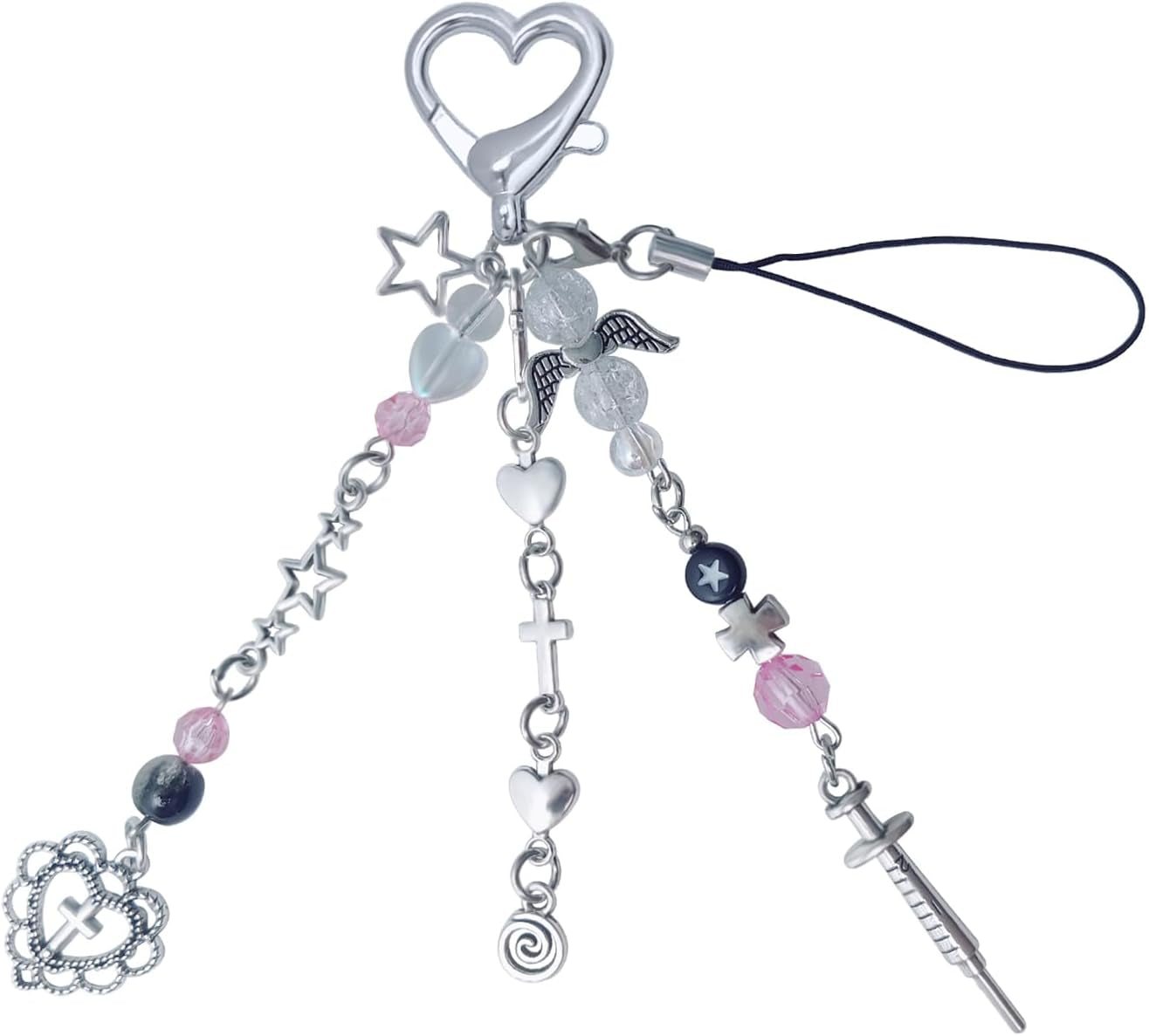 Cute Keychain Aesthetic Y2K Keychain Accessories Heart Butterfly Strawberry Bear Key Chain for Keys Bags Women Gifts