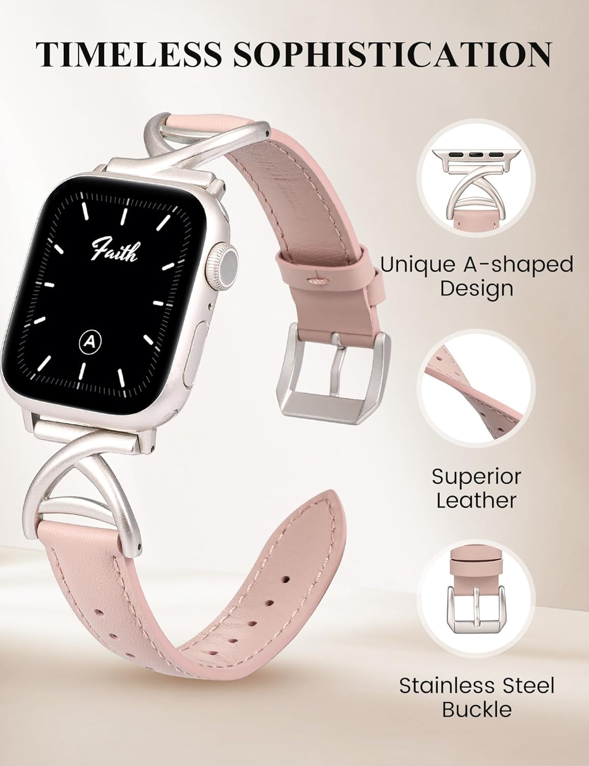 Leather Band Compatible with Apple Watch Bands 38/40/41/42/44/45/46/49Mm Women, Slim Dressy Premium Leather Strap with A-Shape Metal Buckle for Iwatch Series 10 9 Ultra SE 8 7 6 5 4 3 2 1