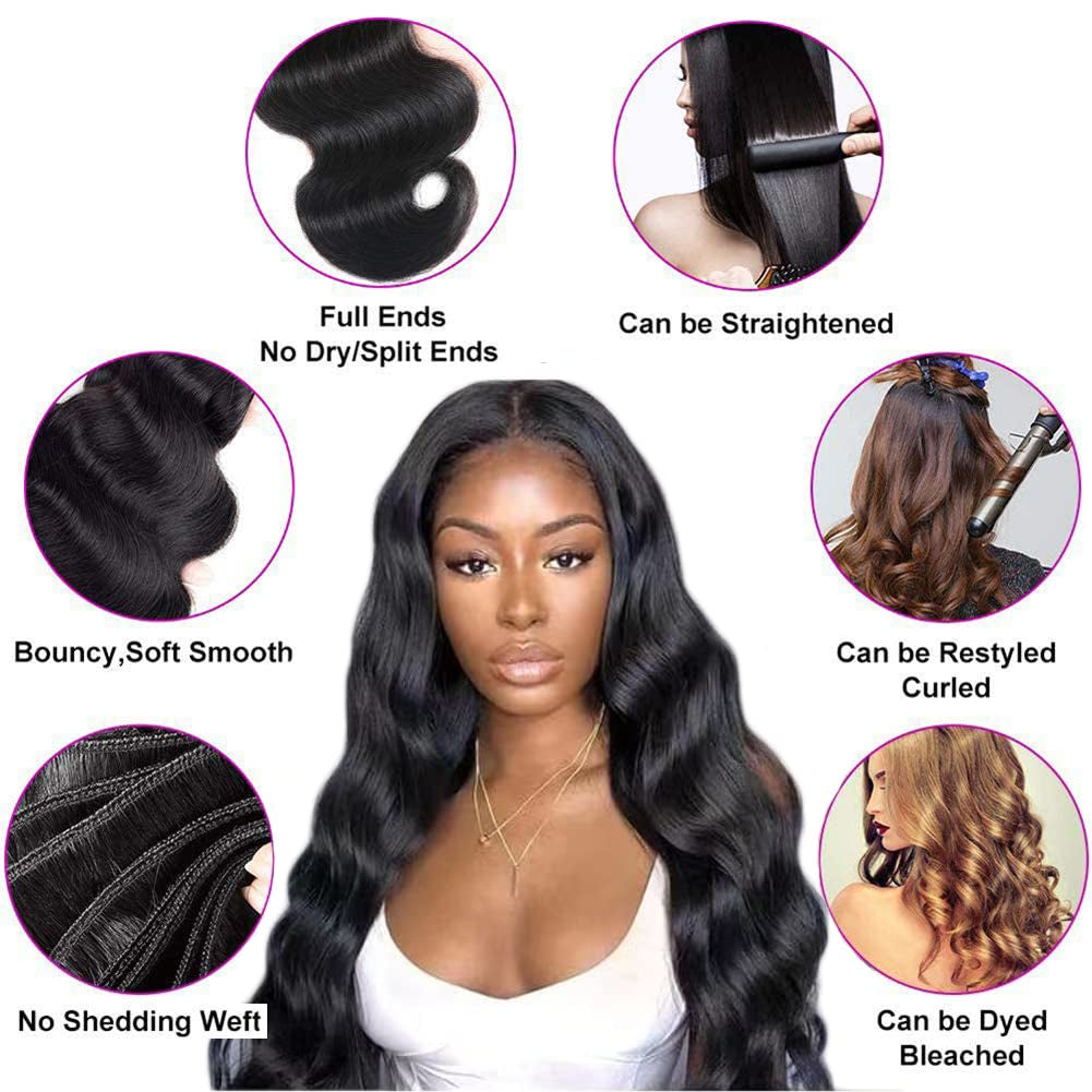 Aspumod 12A Human Hair Bundles Body Wave 3 Bundles Human Hair 16 18 20Inch Unprocessed Brazilian Virgin Hair Bundles Deals Quick Weave Hair Extension