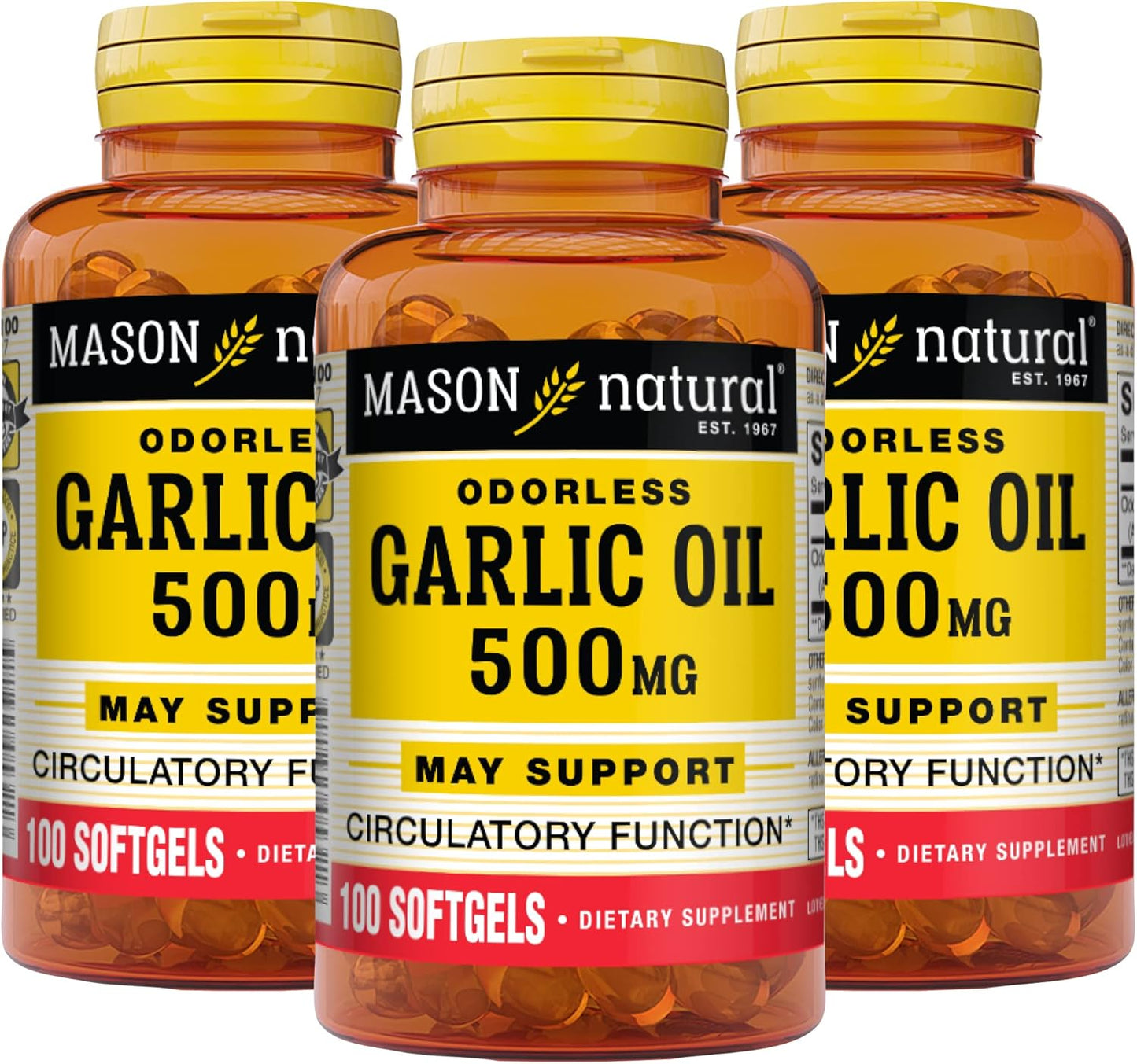 Garlic Oil 500 Mg Odorless Allium Sativum Supplement - Supports Healthy Circulatory Function, 100 Softgels (Pack of 3) TLBH