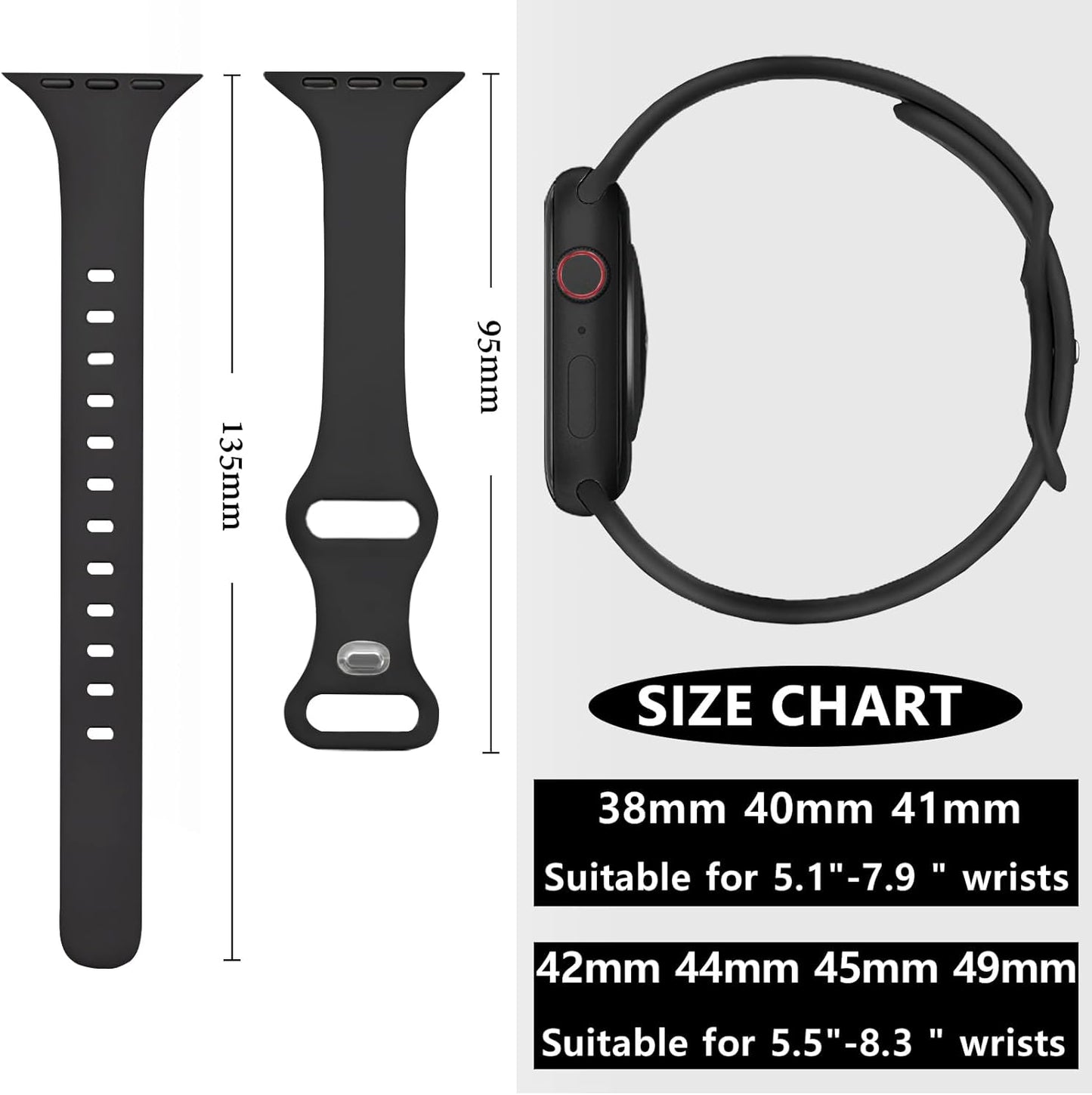 Sport Slim Silicone Band Compatible for Apple Watch Band 40Mm 42Mm 38Mm 41Mm 44Mm 45Mm 49Mm,Thin Narrow Replacement Silicone Sport Strap for Iwatch Series Ultra 8/7/6/5/4/3/2/1 SE Women Men