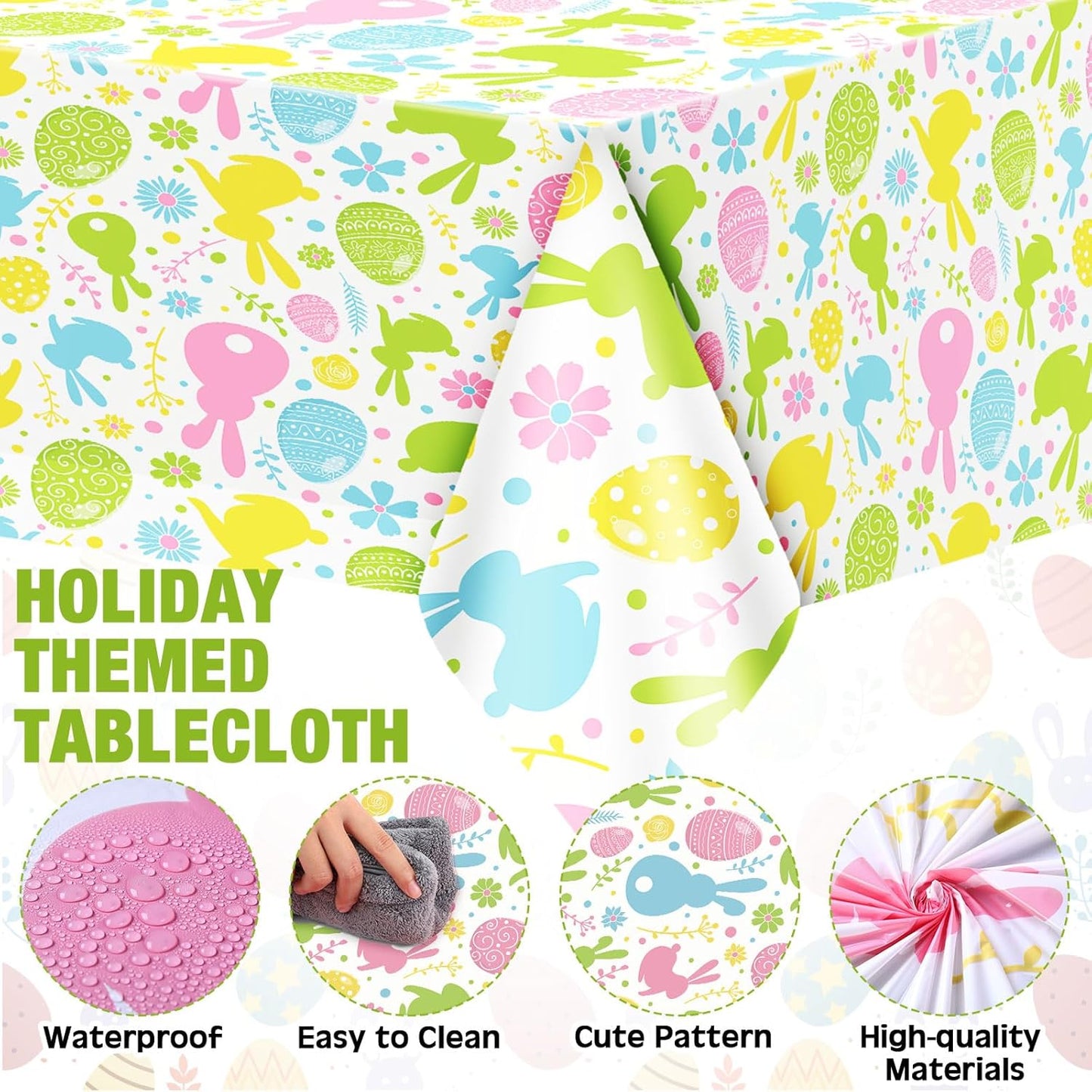 3 Pcs Valentine'S Day Table Cloth 108 X 54 Inch St. Patrick'S Day Disposable Table Cover Easter Rectangle Tablecloth Plastic Waterproof Heart Egg Shamrock Print for Anniversary Party