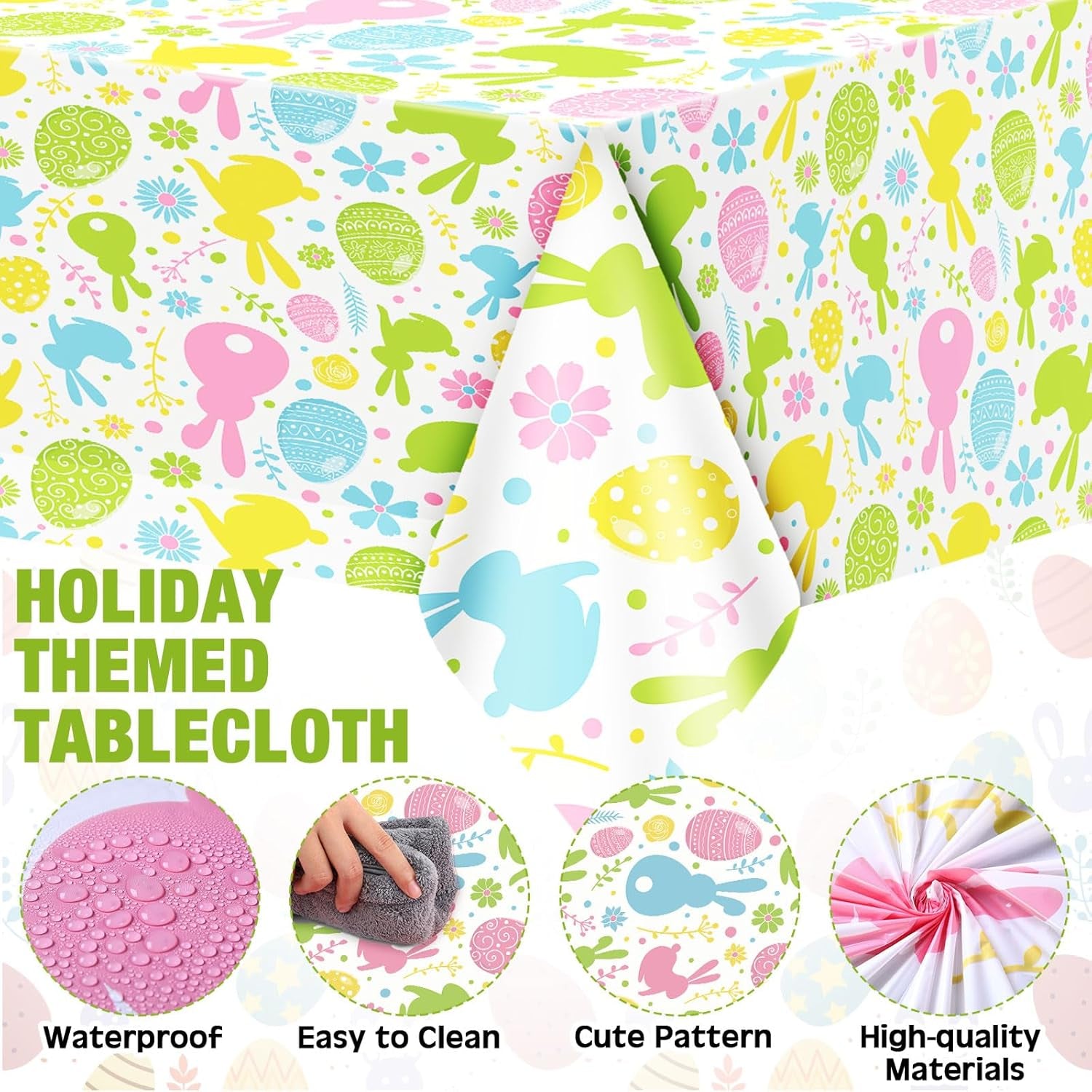 3 Pcs Valentine'S Day Table Cloth 108 X 54 Inch St. Patrick'S Day Disposable Table Cover Easter Rectangle Tablecloth Plastic Waterproof Heart Egg Shamrock Print for Anniversary Party