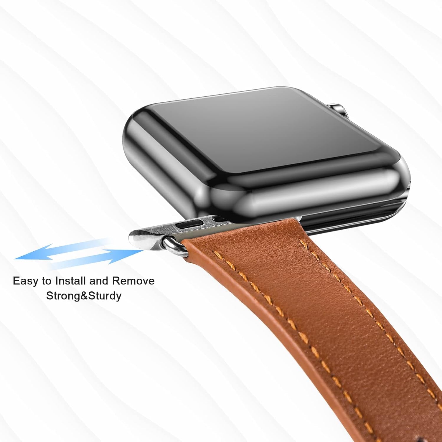 Band Compatible with Apple Watch Band 42Mm 44Mm 45Mm 49Mm 38Mm 40Mm 41Mm, Leather Waterproof Strap Formal Band Compatible with Iwatch Apple Watch Series Ultra 8 7 6 5 4 3 2 1 SE Band Women Men