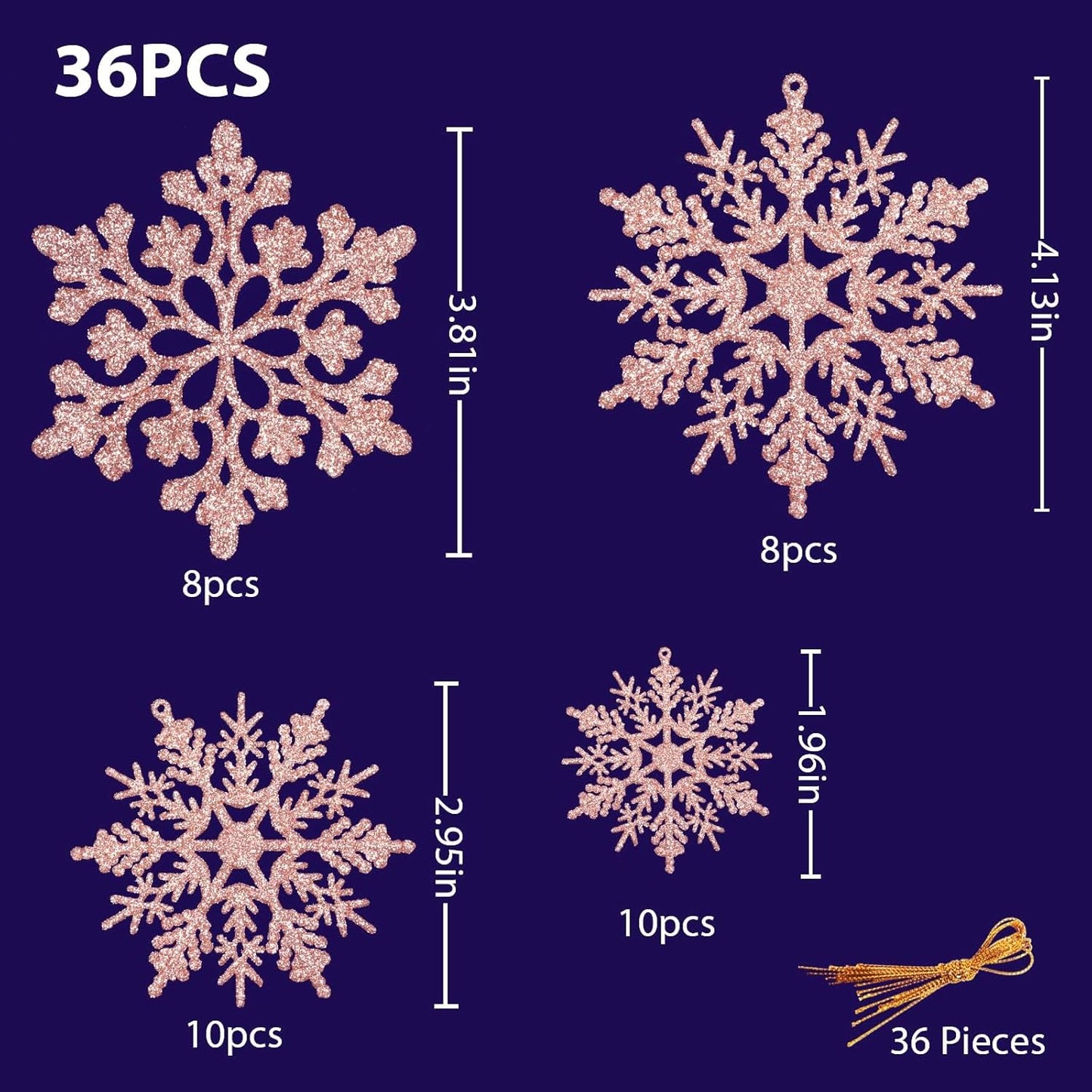 Christmas Tree Decoration Snowflake Ornaments - 36Pcs Rose Gold Glitter Hanging Christmas Snowflake Ornaments for Winter Wonderland Holiday New Year Christmas Tree