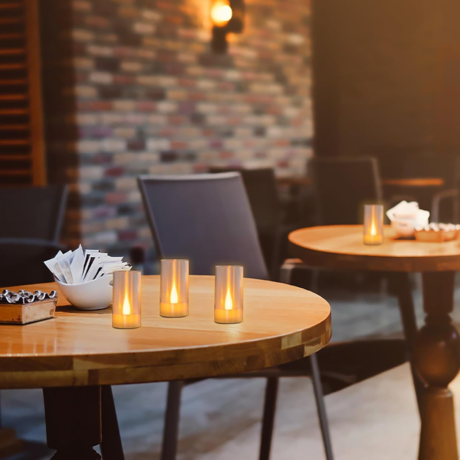 Flameless Candles, Battery Operated LED Pillar Candles, D1.5 X H3 Inch, Flickering Warm Yellow Long Flame-Effect Light, Romantic Electronic Fake Votive Candles, Set of 12 (Yellow)