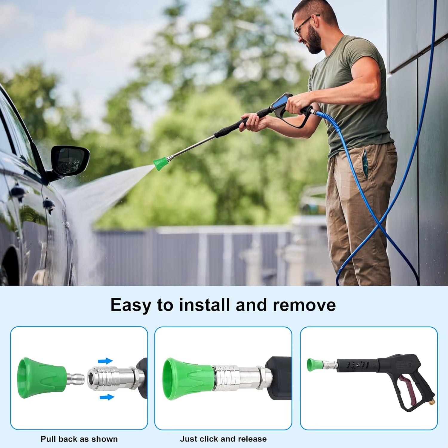 Pressure Washer Water Gun Nozzle Guard Power Washer Nozzle Tips Splash Proof Stainless Steel Nozzle 1/4" Quick Connect