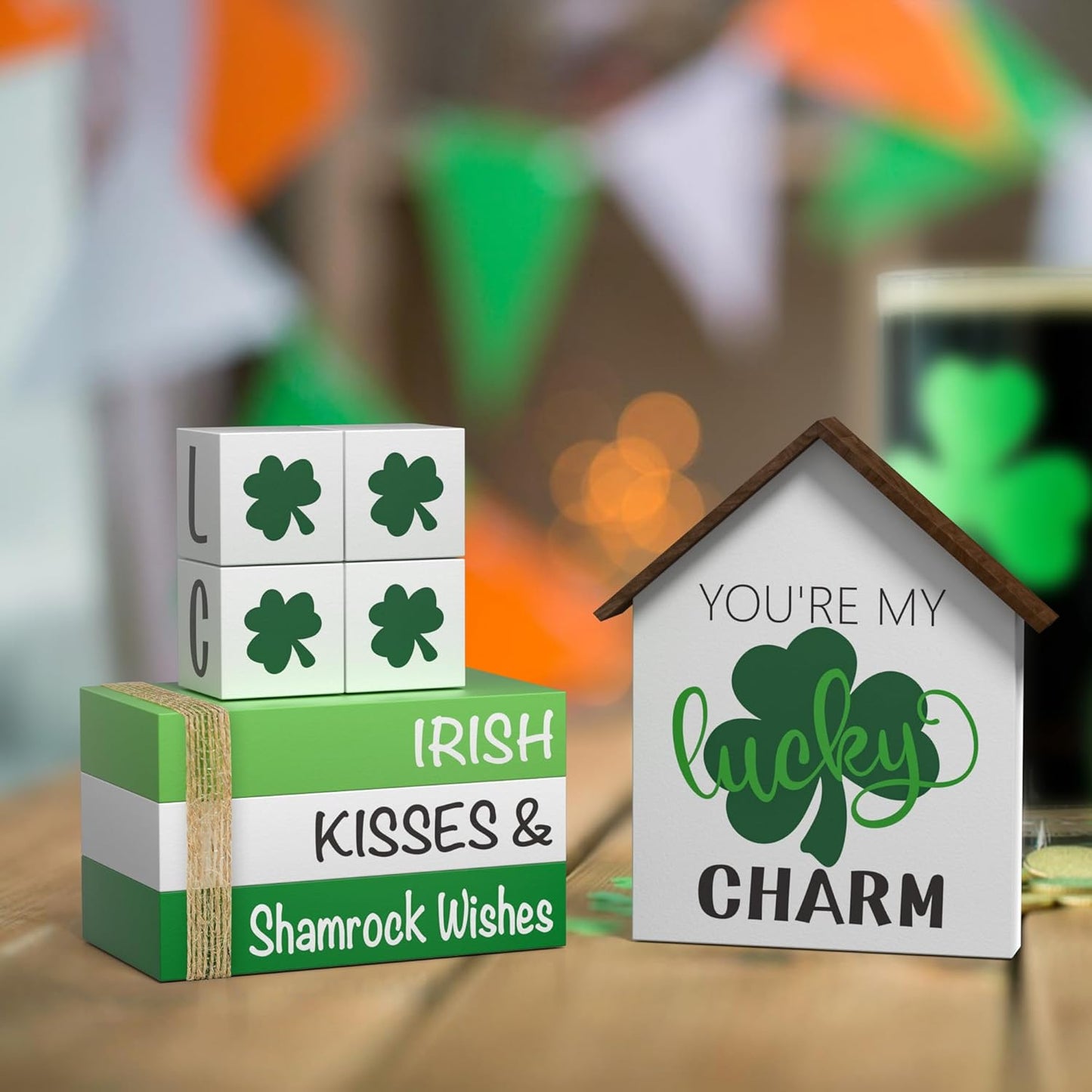 St. Patrick'S Day Decorations Shamrock Decor Faux Books, 8 Pcs St. Patricks Day Tiered Tray Decor Book Stack Lucky Wooden Signs, Farmhouse Rustic Wooden Decor for Home Kitchen Table