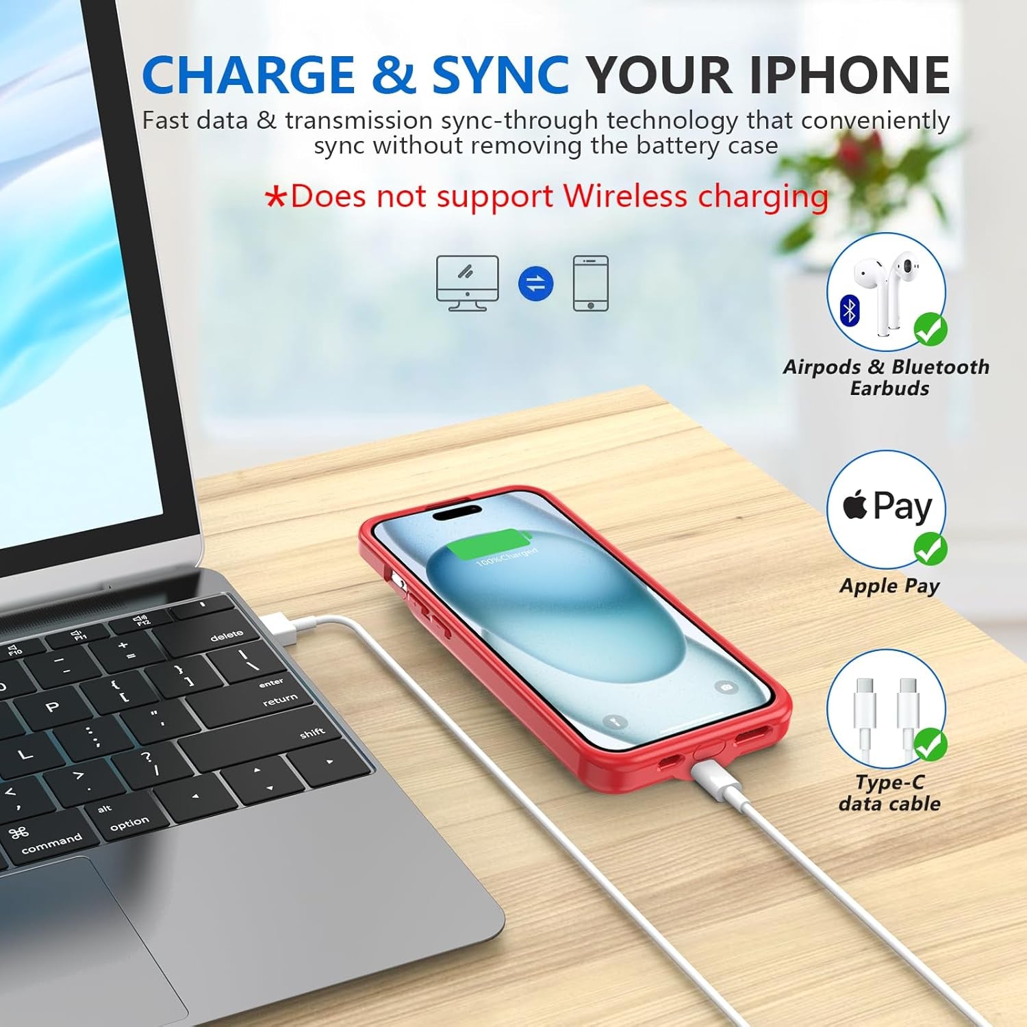 Battery Case for Iphone 16/16E, 15W Fast 8500Mah Charging Portable Rechargeable Charger Case Cover for Iphone 16/16E Charging Case-6.1Inch,Red