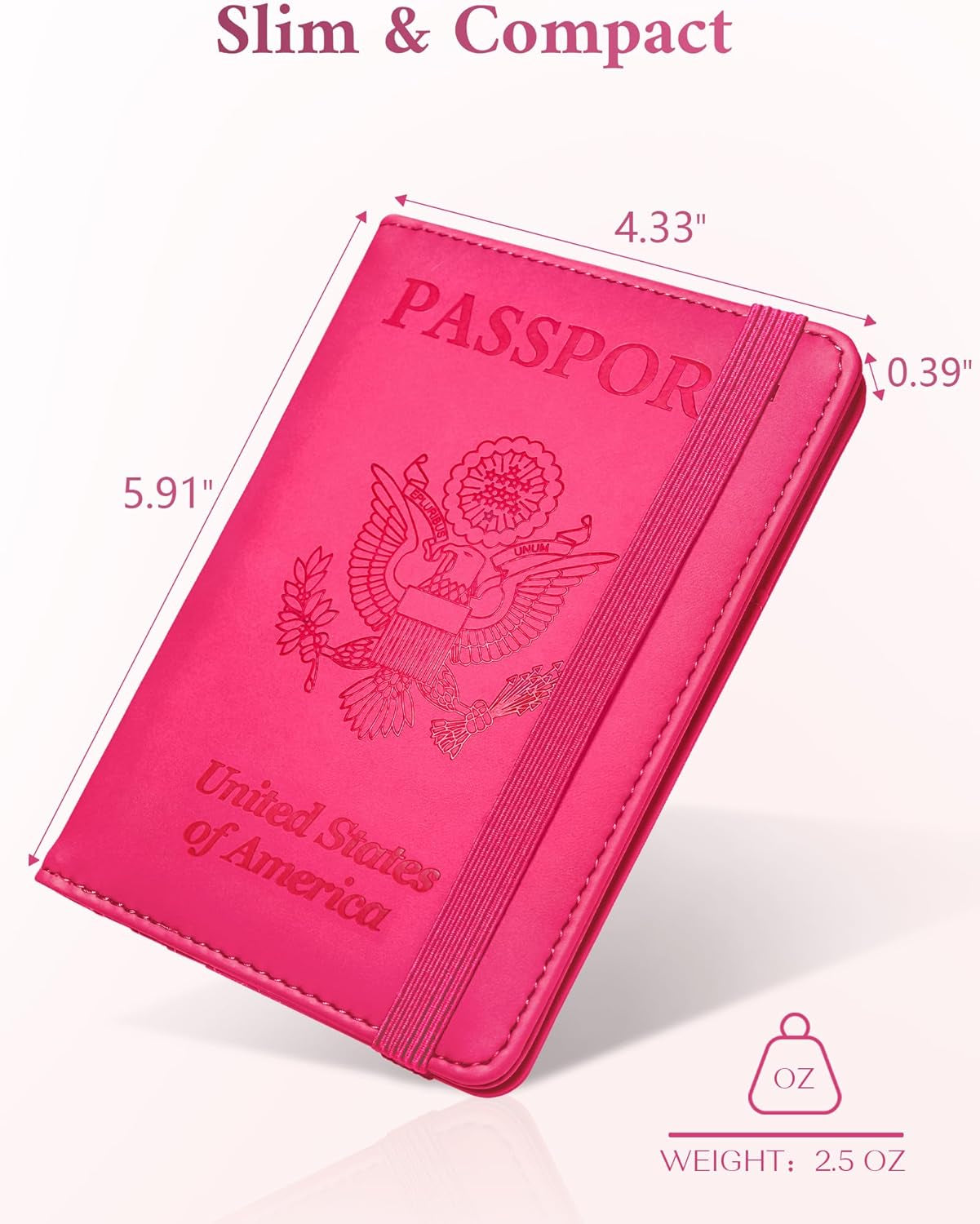 Passport Holder, RFID Blocking Passport Cover Wallet Case with Elastic Strap, Faux Leather Passport Card Holder, Cute Travel Essentials for Women Men Family, Hot Pink TLBH