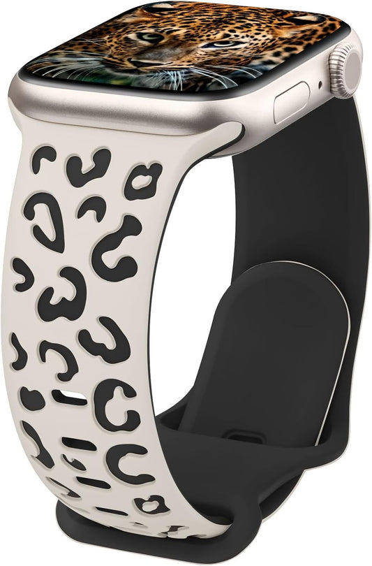 Leopard Engraved Band Compatible with Apple Watch Band 41Mm 40Mm 38Mm 42Mm 44Mm 45Mm 49Mm Women Men Silicone,Cheetah Sport Strap Wristband for Iwatch Band Series 9 8 7 6 5 4 SE Ultra 2