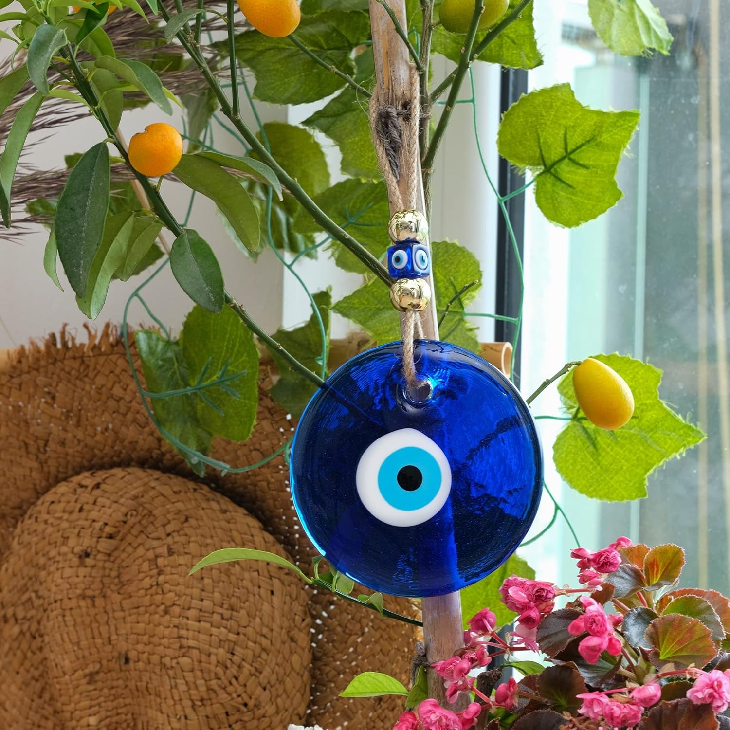 X-Large Evil Eye Wall Decor 5.2'' Blue Glass Turkish Greek Nazar Amulet Good Luck & Protection Charm - Handmade Hanging Ornament for Home,Office, Garden, Door - Ojo Turco