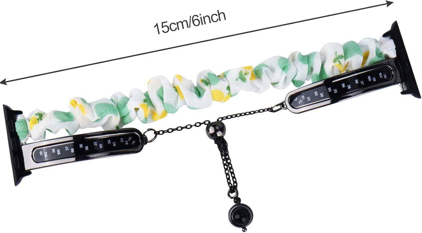 Elastic Fabric Apple Watch Bands Compatible with Iwatch Series Ultra Series SE 8 7 6 5 4 3 Women Apple Watch Band Bracelet with Pendant Charm (42Mm/44Mm/45Mm, Black)
