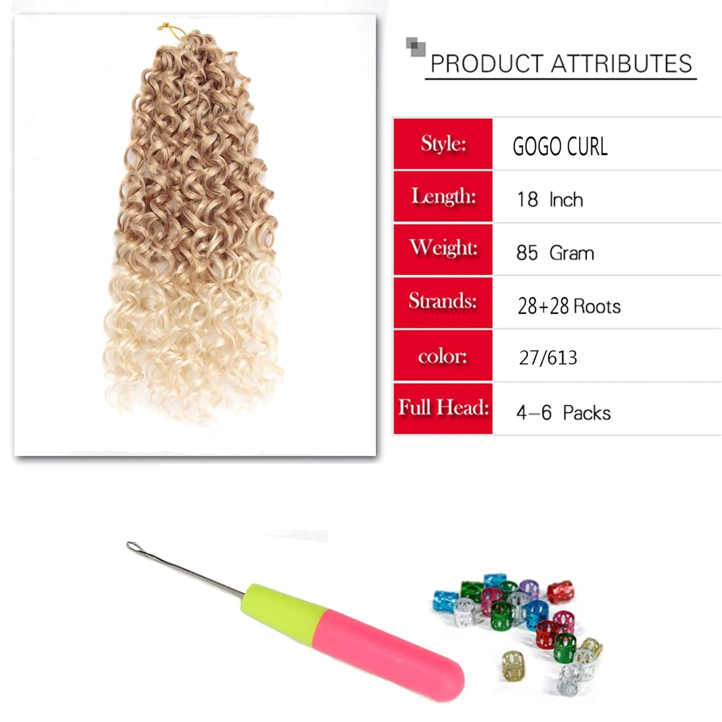 Gogo Curl Crochet Hair 18Inch Ombre Blonde Deep Wave Crochet Hair,Synthetic Deep Twist Crochet Braids Bohemian Crochet Braiding Hair Extensions (5Packs,27/613)