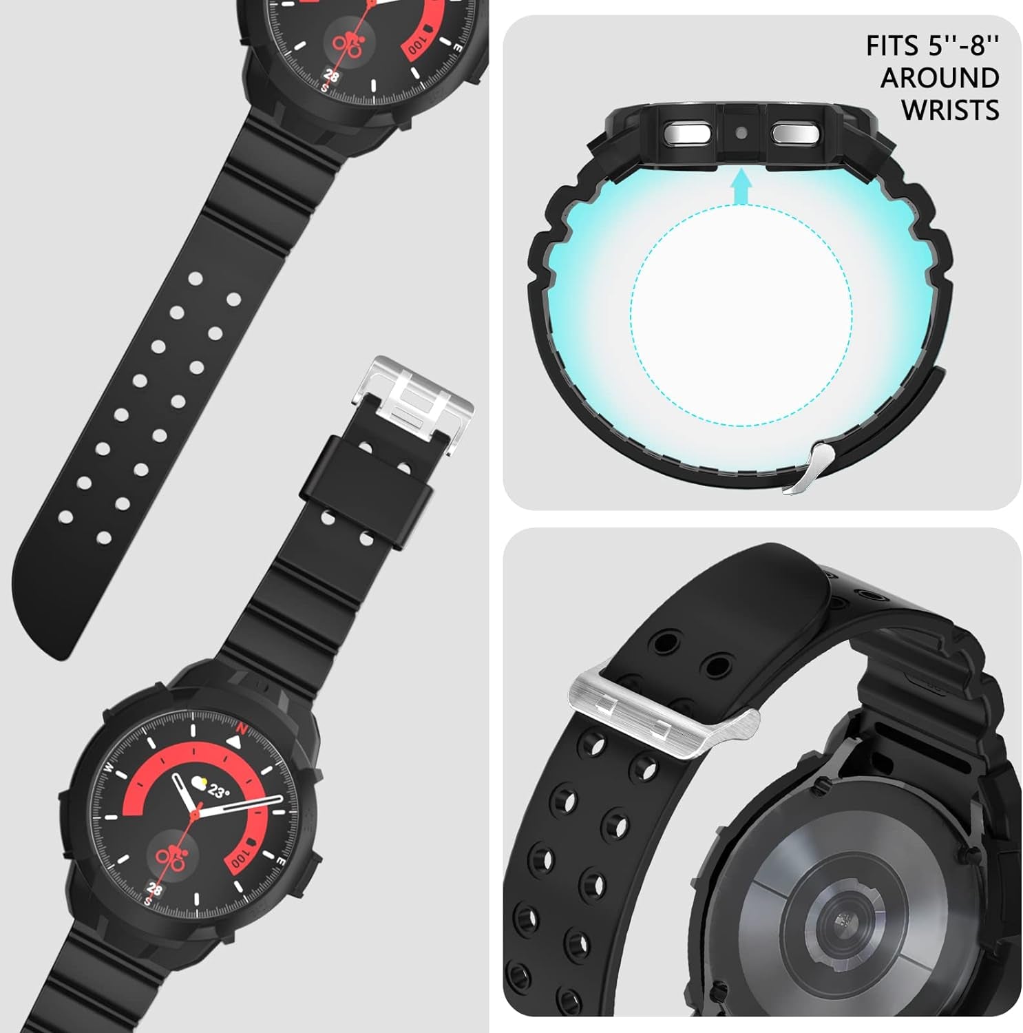 Case Compatible with Galaxy Watch 5/4, Rugged Protective Case with Quick Release Sport Bands for Men, Black