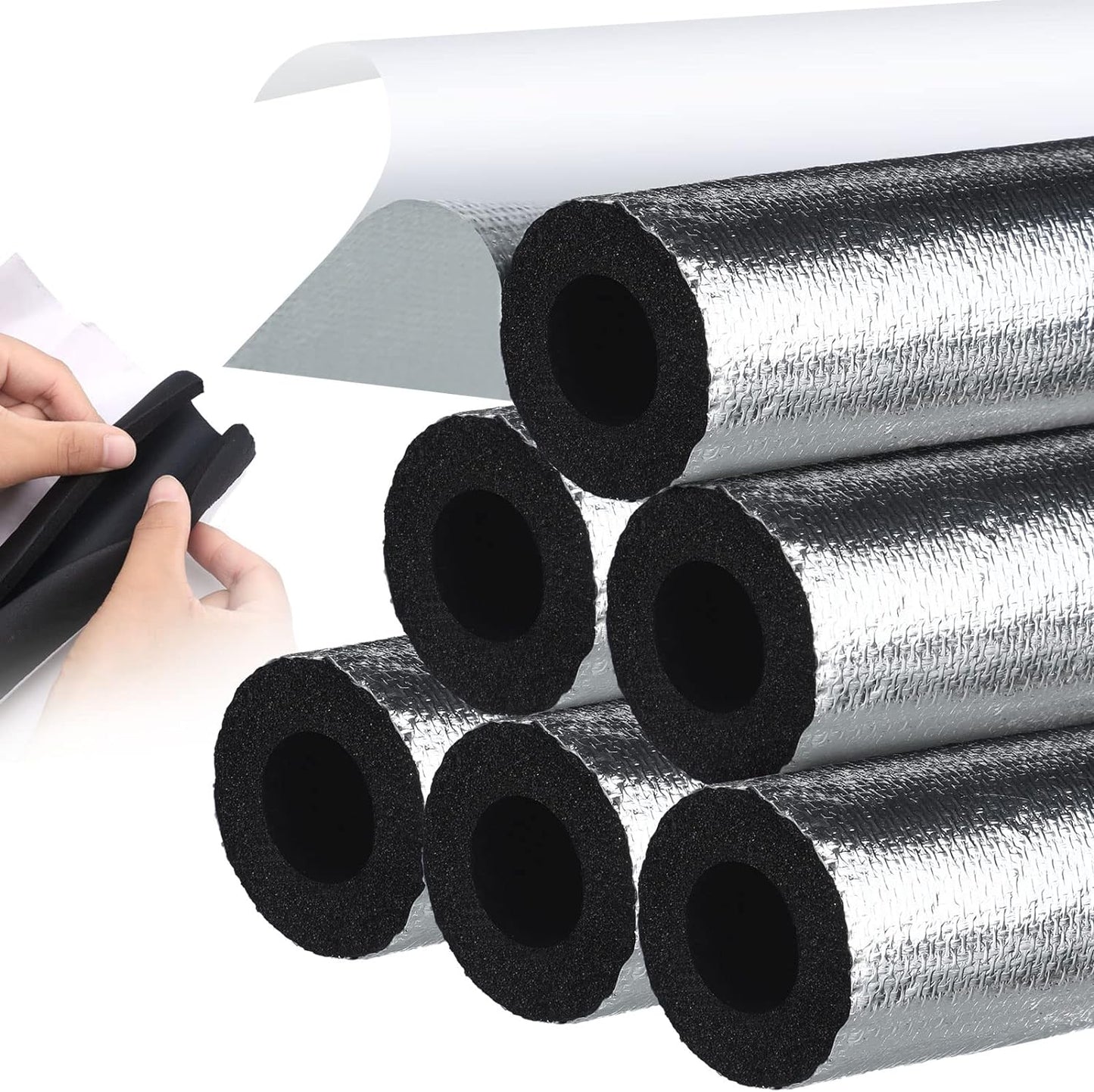 Pipe Insulation Foam Tube 6 Pcs Self Adhesive Insulation Foam Wrap for Copper Pipe Pre Slit Clamp Highly Insulated Foam for Outdoor Winter Irrigation, Sprinkler(1.3 Ft X 0.6 Inch)