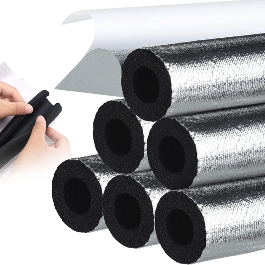 Pipe Insulation Foam Tube 6 Pcs Self Adhesive Insulation Foam Wrap for Copper Pipe Pre Slit Clamp Highly Insulated Foam for Outdoor Winter Irrigation, Sprinkler(1.3 Ft X 0.6 Inch)